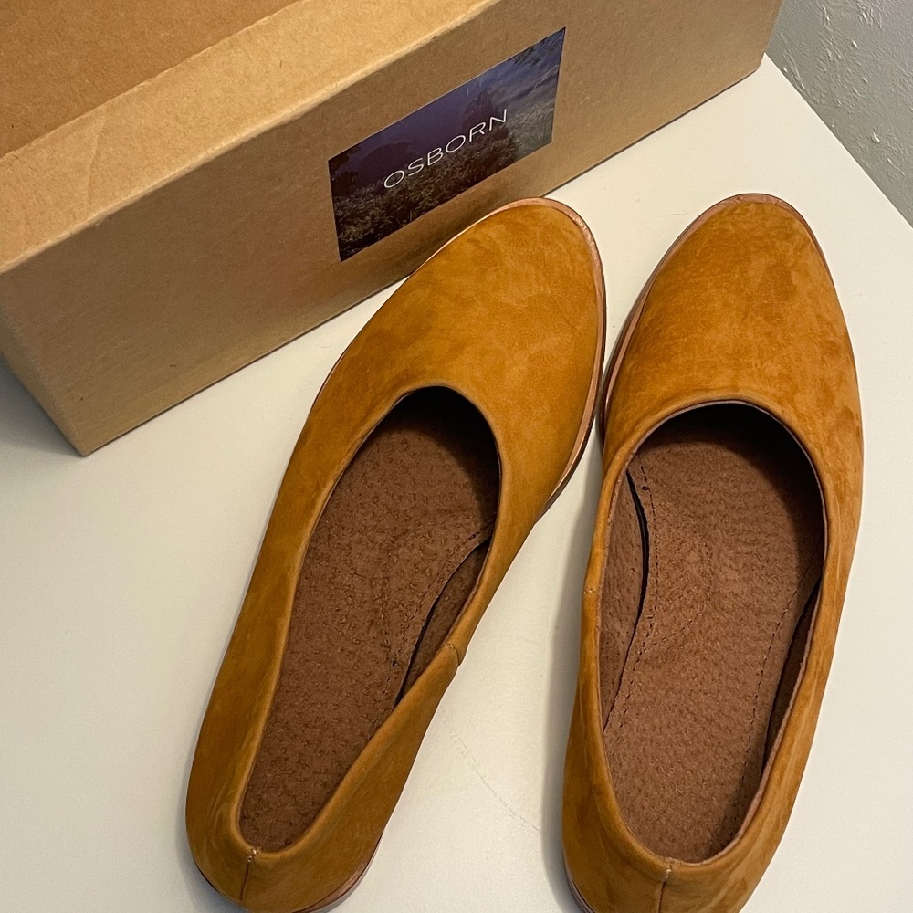 Handcrafted new suede flats by Osborn